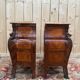 Pair of small bombe chests – Louis XV style – Marquetry & Marble –