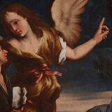 Tableau ancien italien du XVIIe siècle, Tobie et l'ange