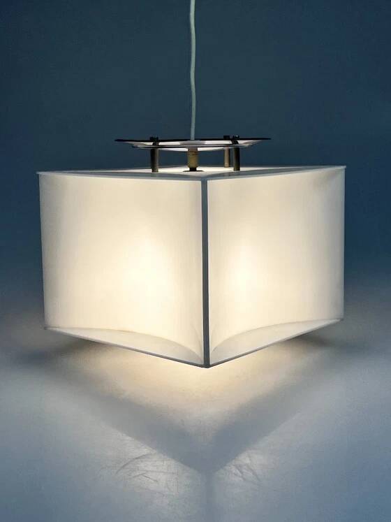 Lampe pendentif blanche vintage Cube, époque spatiale, années 1970