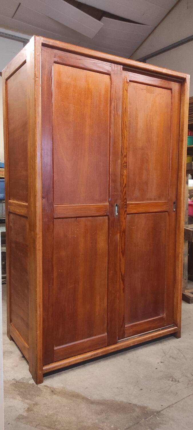 Parisian wardrobe vintags sliding doors in old pitch pine 193x115.5 cm