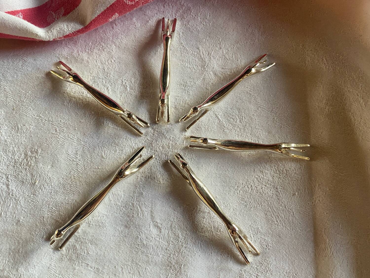 Set of 6 greyhound knife holders in silver metal