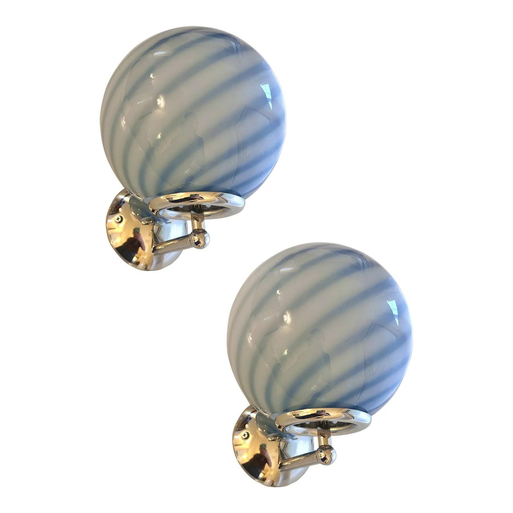 Contemporary Blue Swirl “Rods” Murano Glass Wall Sconces - Set of Two