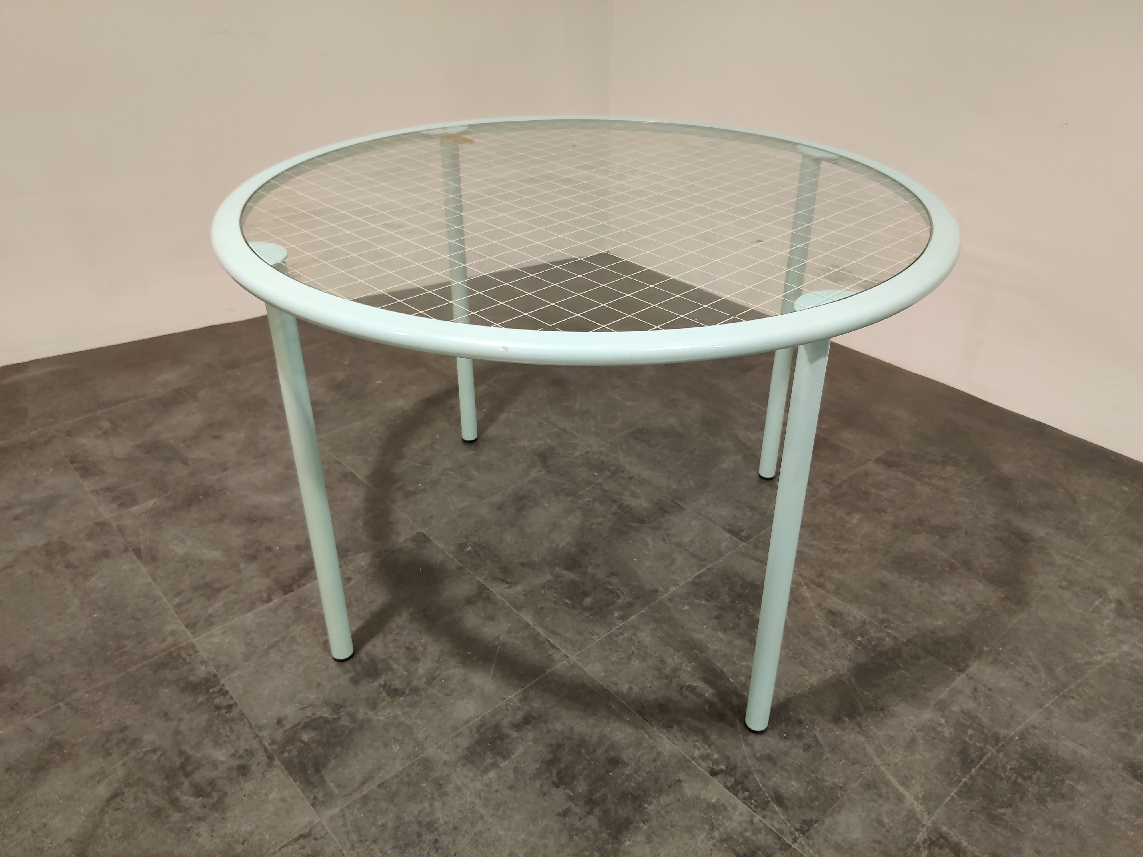 Vintage round glass dining table by Fly line Italy, 1960s