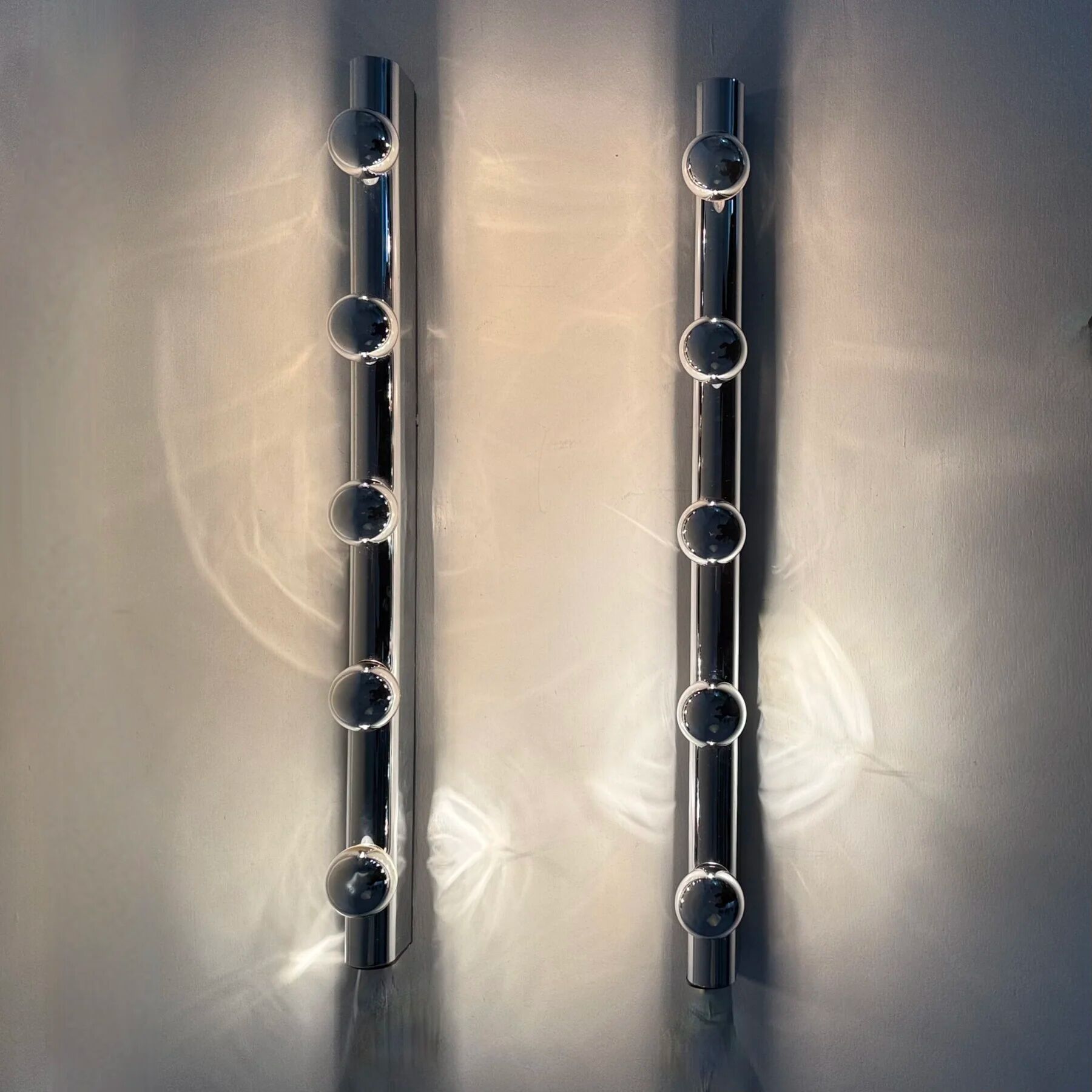 Set of 2 Targetti Sankey chrome wall lamps, 1970s