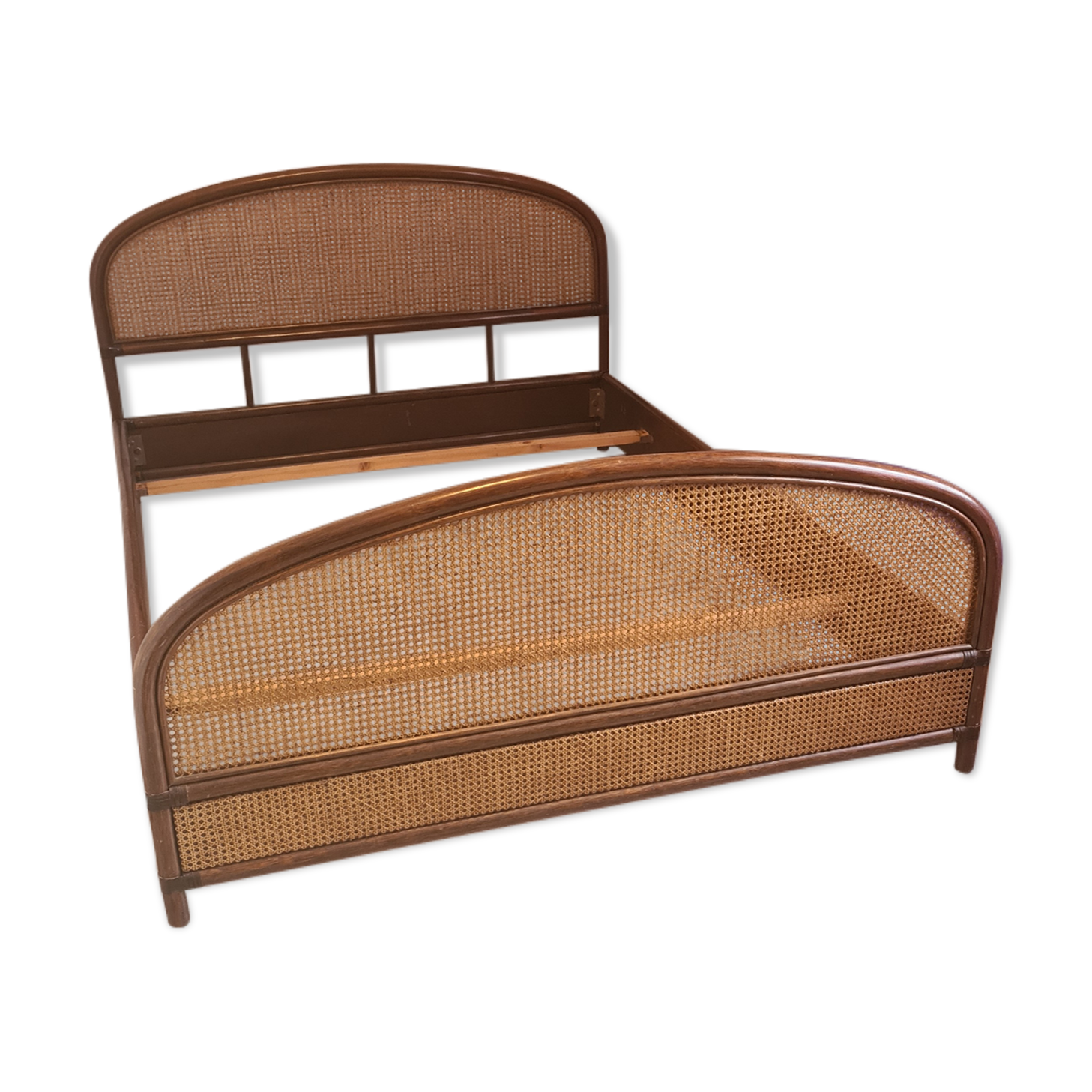 Two-seater vintage rattan bed 140 x 200 cm