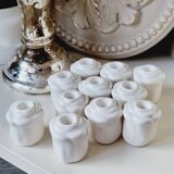 Set of 11 mini rose-shaped porcelain candle holders