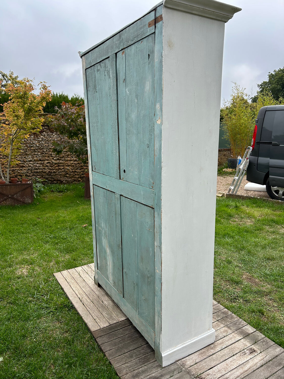 Antique Parisian wardrobe with white patina