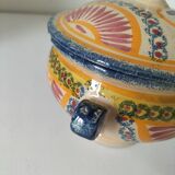 Rare old Quimper candy box decorated with pink basket and Breton portrait