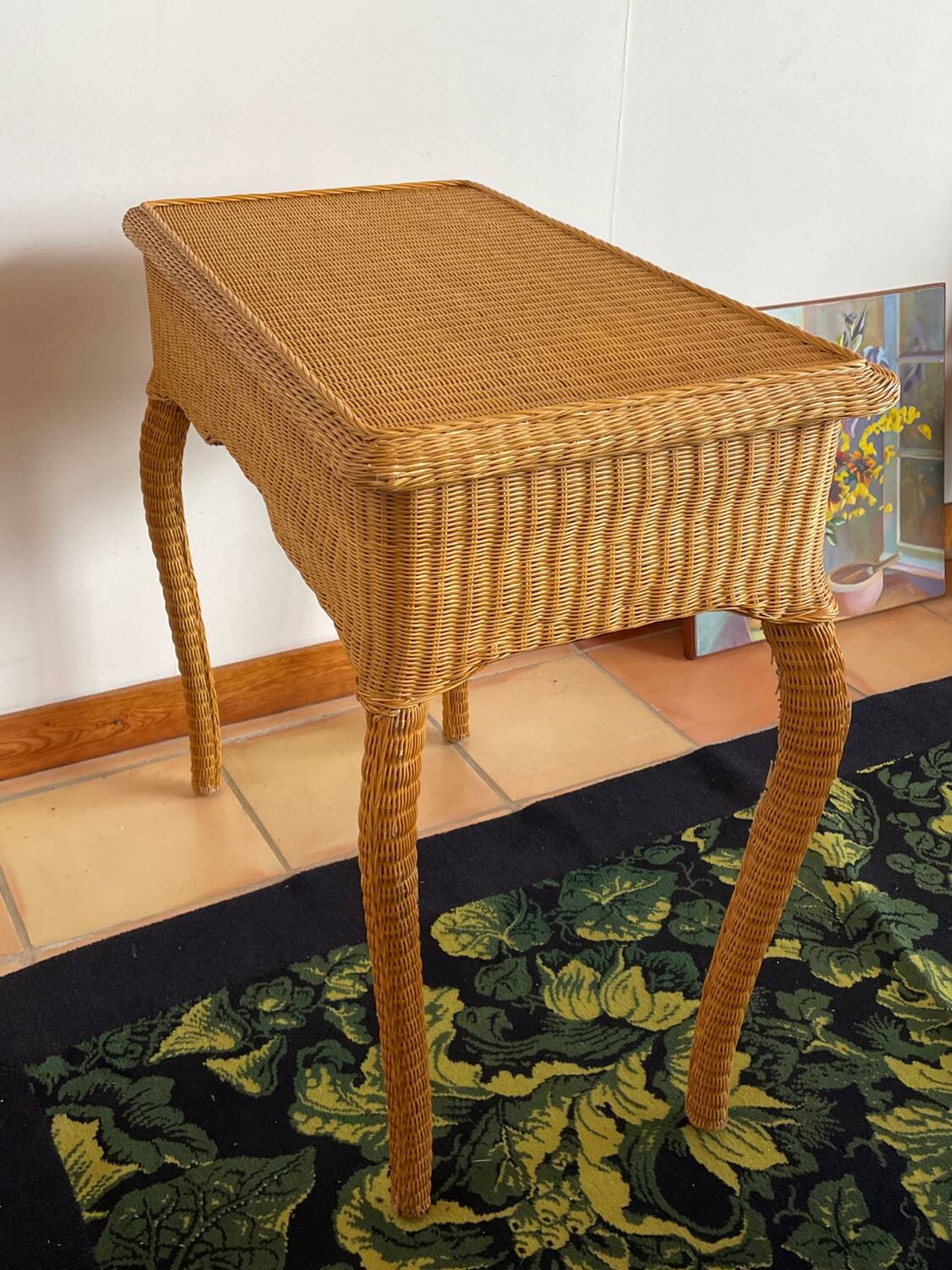 Rattan console desk with curved legs, 1970s