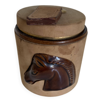 Porte-cigarettes Longchamp en daim beige et décor de cheval, 1960