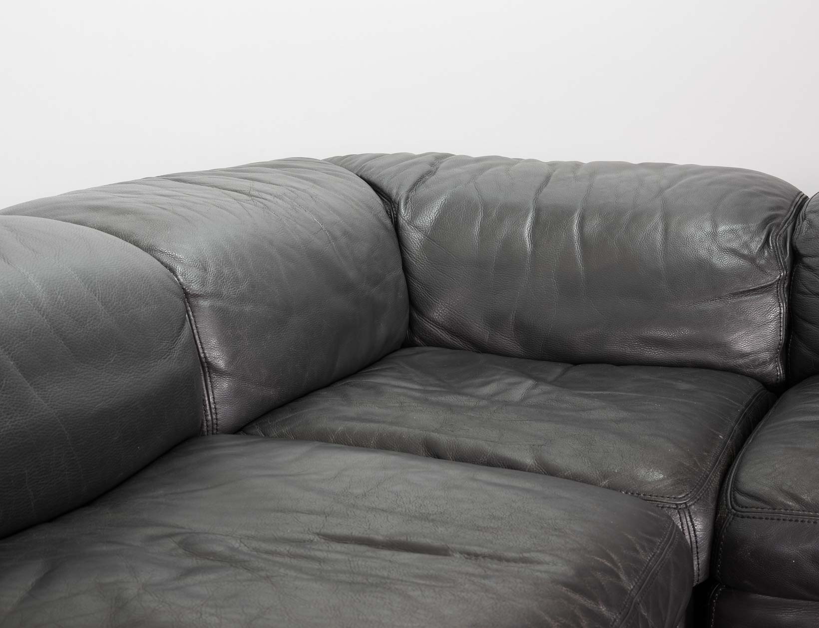 Durlet 'Jeep' Modular Sofa in Anthracite Grey Leather, Belgium 1970s