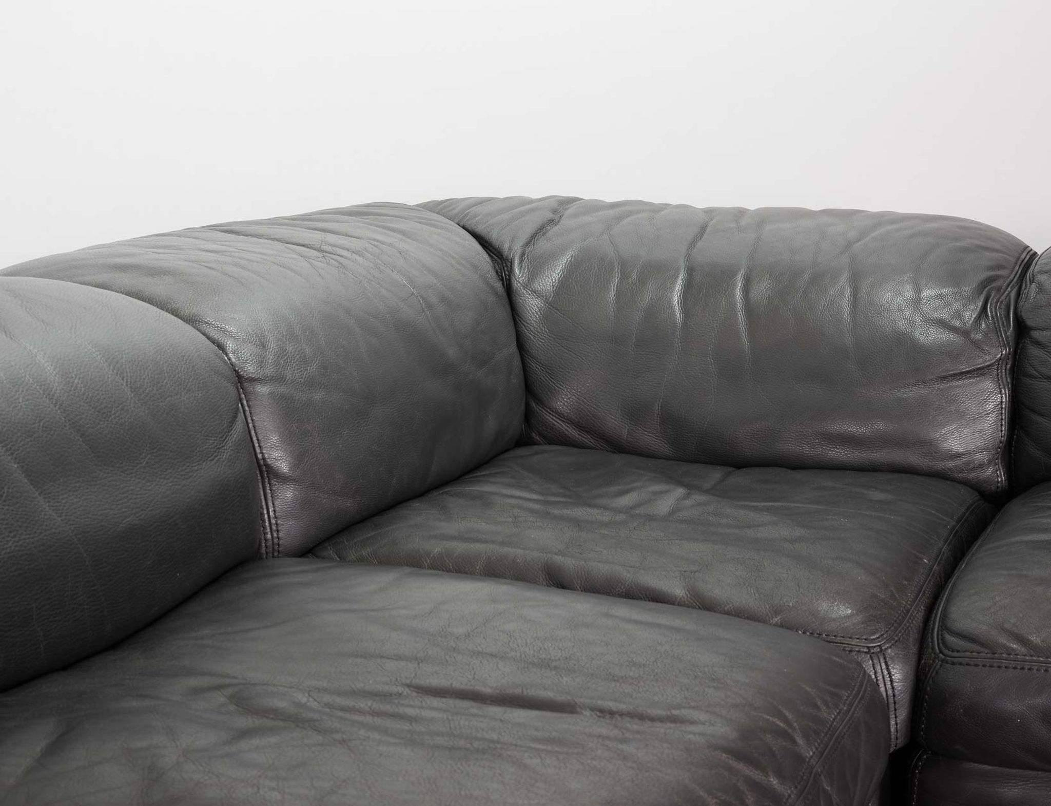 Durlet 'Jeep' Modular Sofa in Anthracite Grey Leather, Belgium 1970s