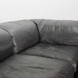 Durlet 'Jeep' Modular Sofa in Anthracite Grey Leather, Belgium 1970s