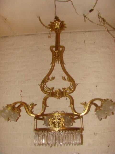 bronze and brass chandelier with 6 arms from the early 20th century