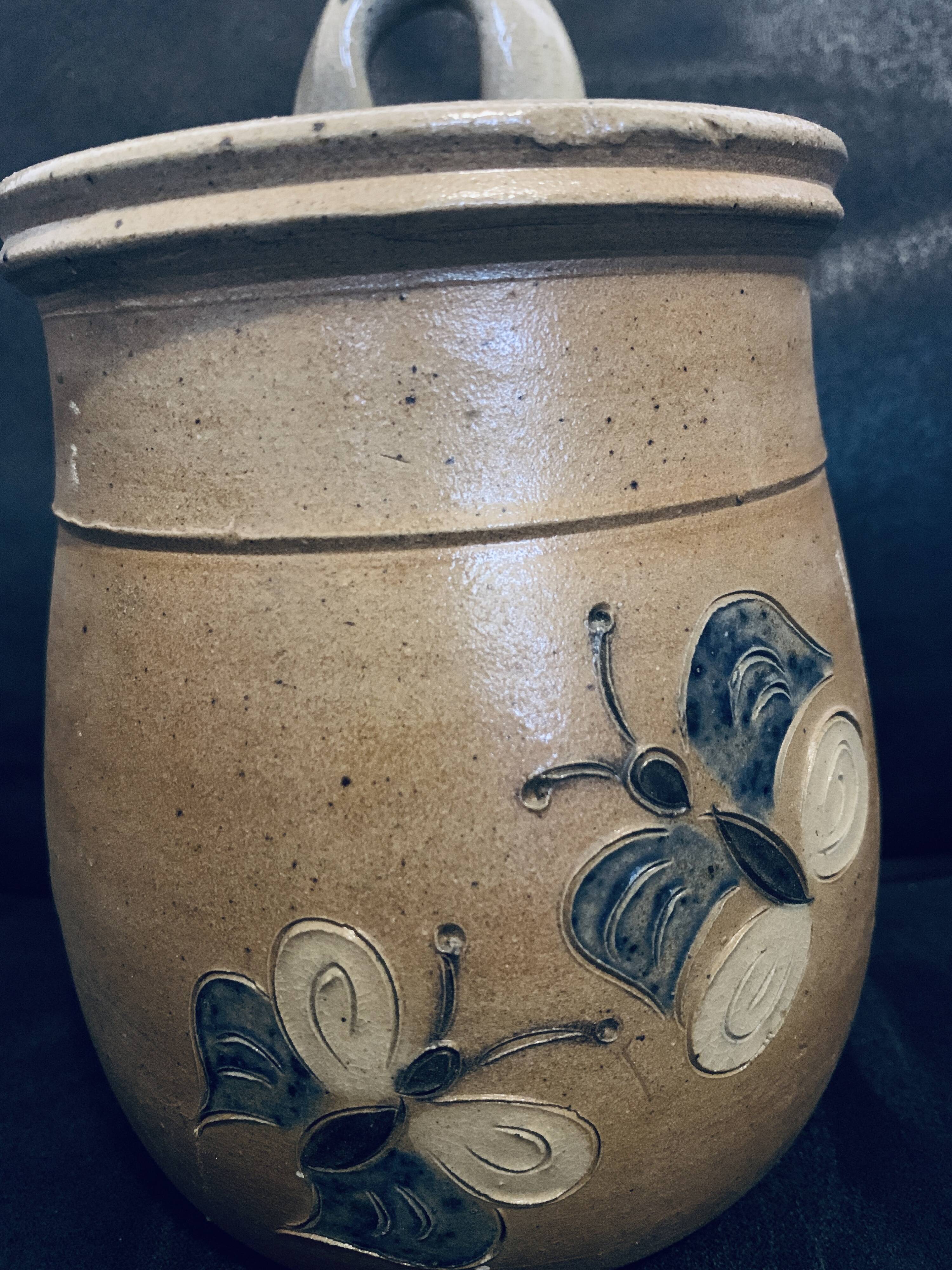 Handmade pot 14cm old vintage pottery flower decor wall hanging or to place on a beautiful piece of furniture