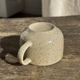 Set of 4 vintage speckled beige stoneware coffee cups.