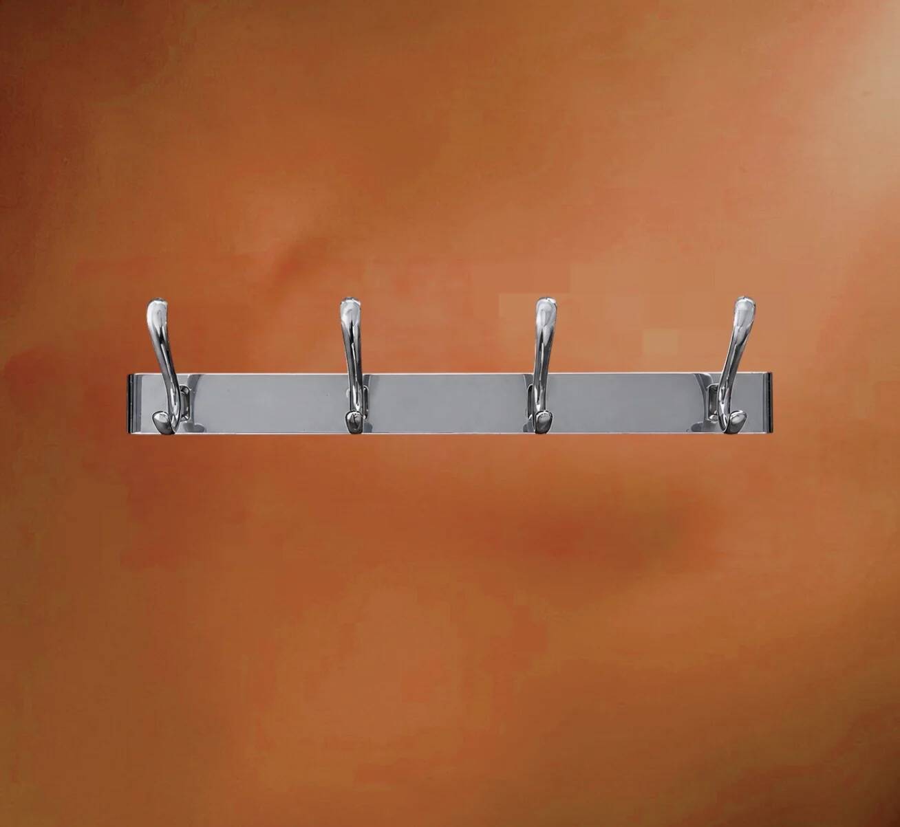 Wall-mounted coat rack in anodised aluminium with 4 hooks, modernist design - 1970s