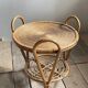 Vintage Sculptural Two-Tier Rattan Side Table with Loop Handles, Japan, 1970s