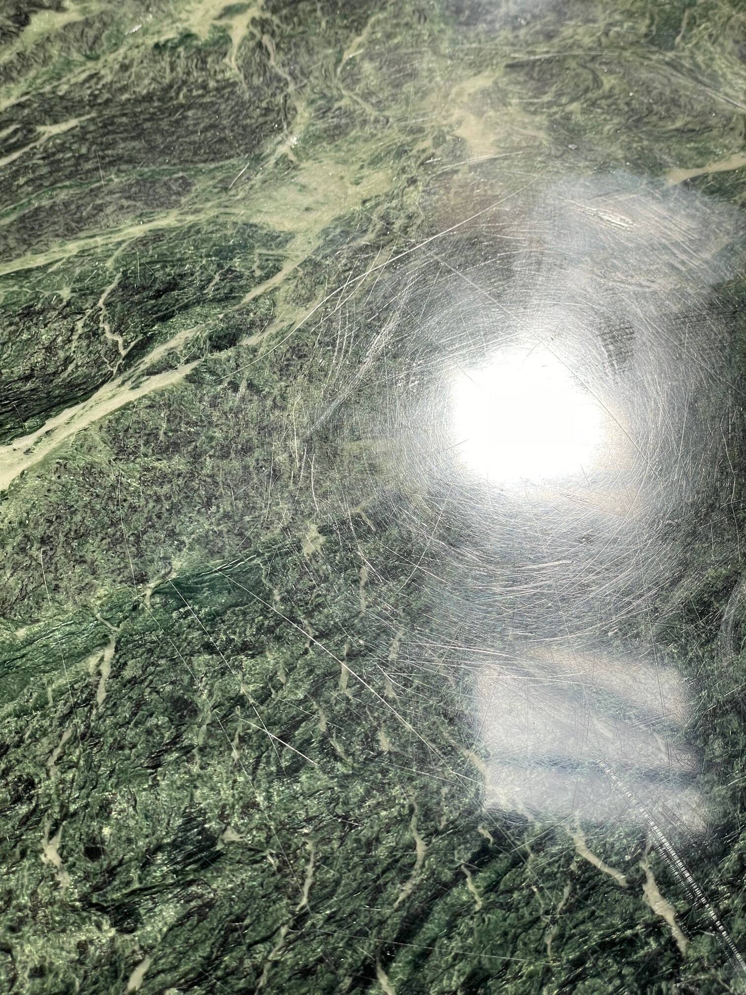 Vintage green sea marble and rosewood table from the 1970s.