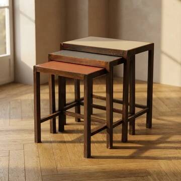 Tables gigognes Art Déco, ensemble de 3, milieu du 20e siècle, Tchécoslovaquie, 70 × 60,5 × 40 cm
