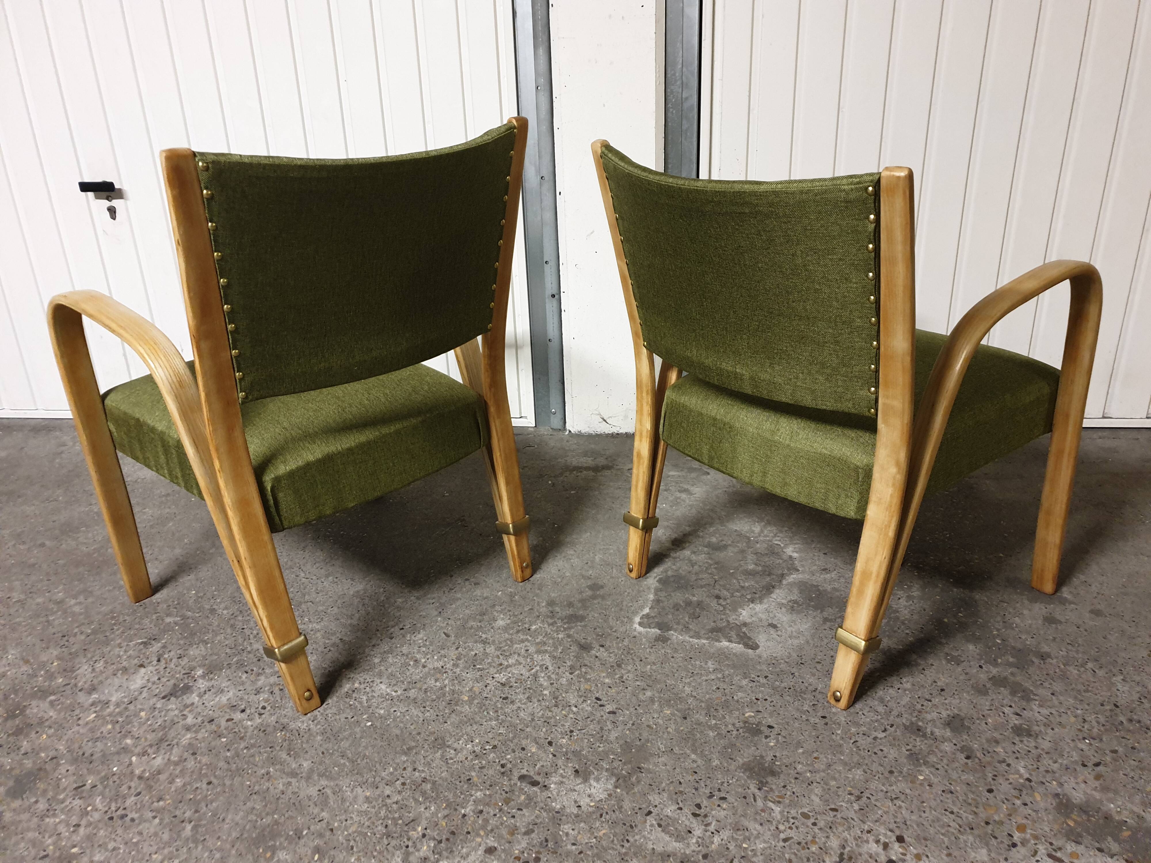 Pair of Bow Wood Steiner Mid-Century Armchairs