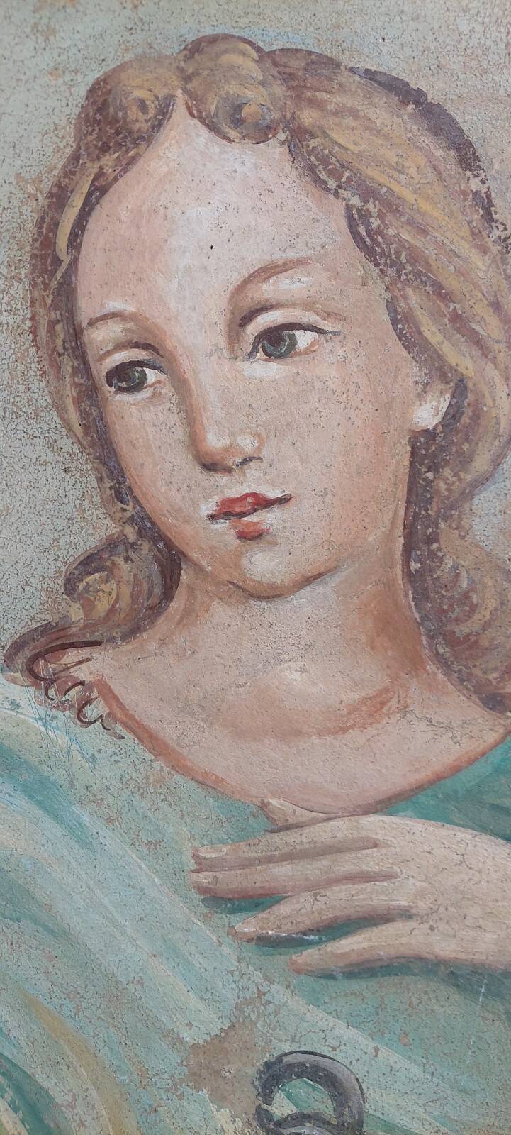 Allegory large painted tempera panel on decorative canvas 170x80 cm