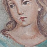 Allegory large painted tempera panel on decorative canvas 170x80 cm