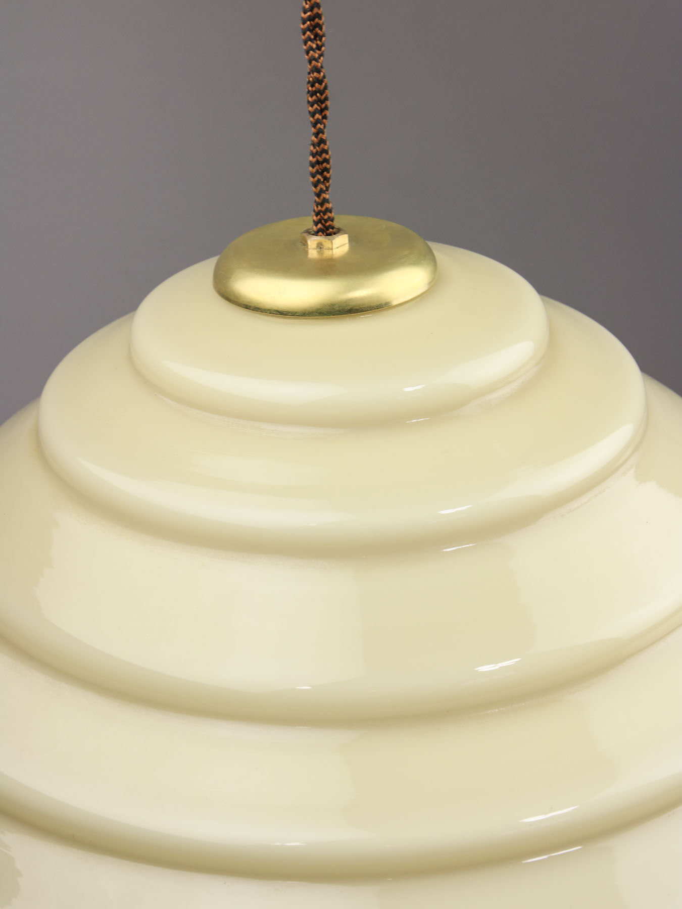 Mid-century Yellow Glass & Brass Pendant Lamp