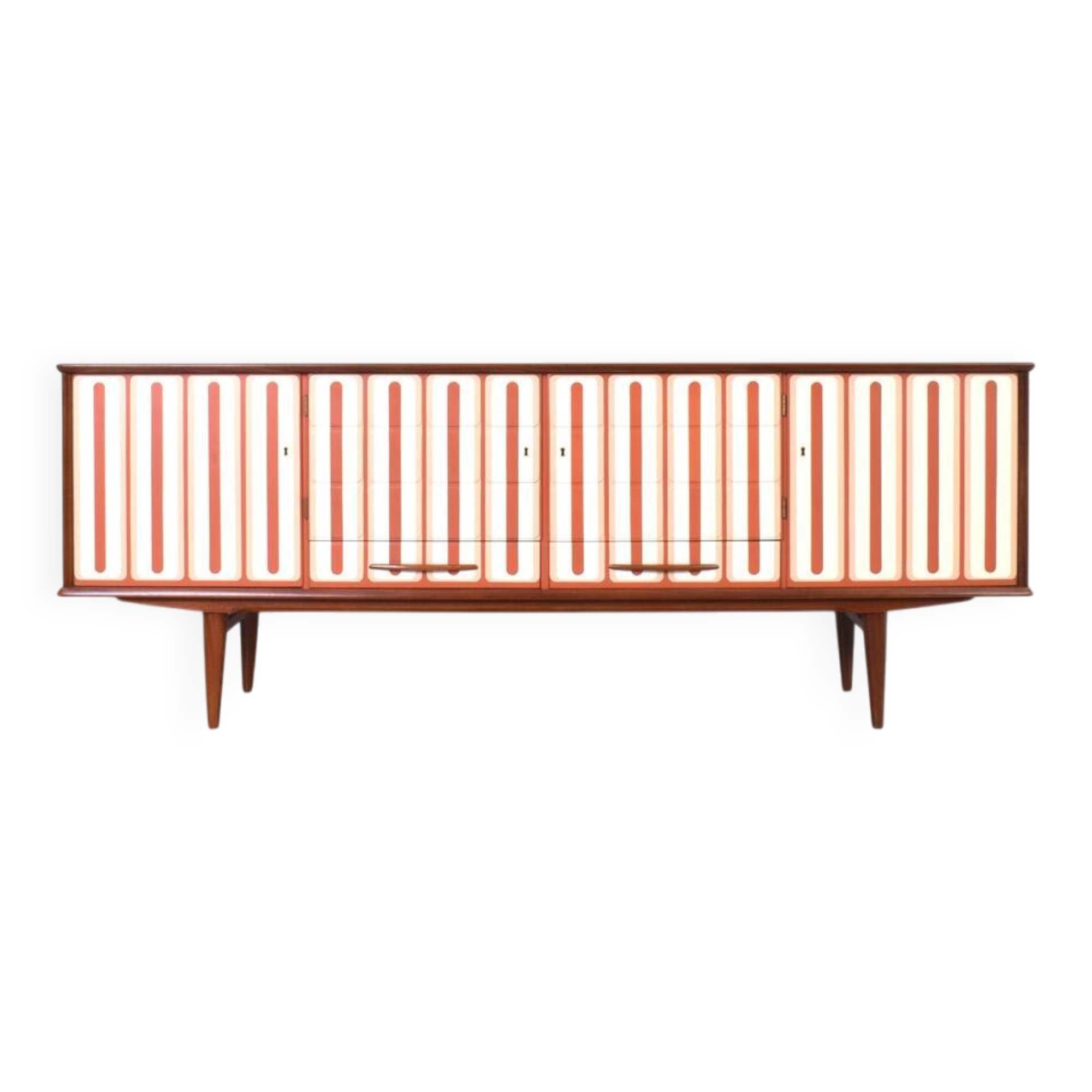 Mid-Century Op-Art Hand-Painted Teak Sideboard, 1960s