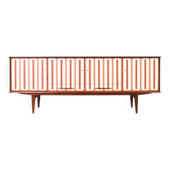 Mid-Century Op-Art Hand-Painted Teak Sideboard, 1960s