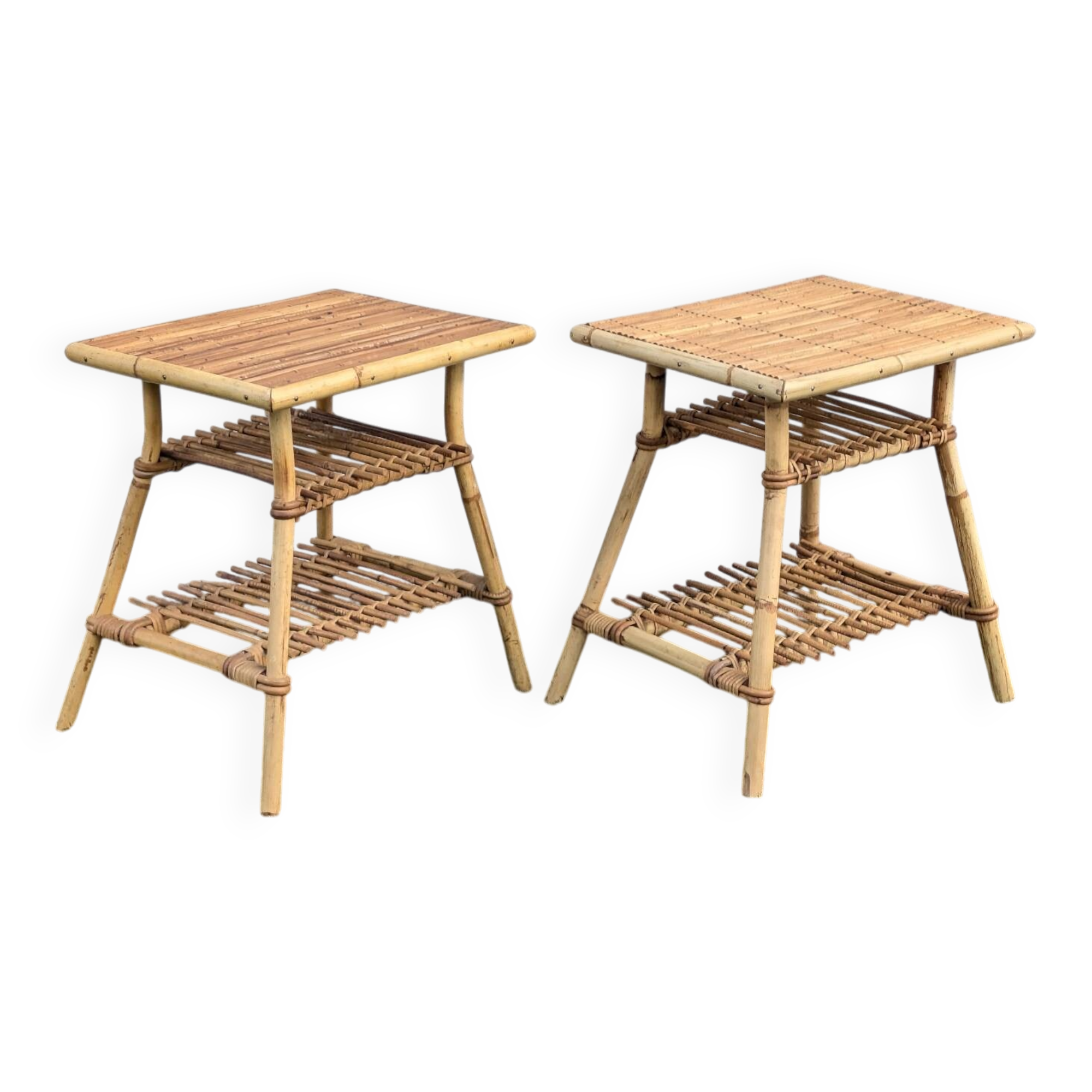 Pair of rattan bedside tables – Audoux Minet style