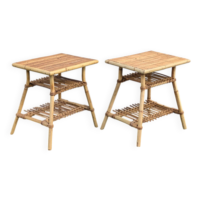 Paire de chevets en rotin bout de canapé – style Audoux Minet