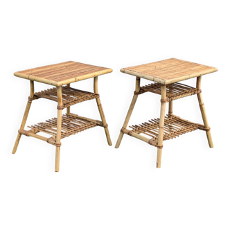 Pair of rattan bedside tables – Audoux Minet style