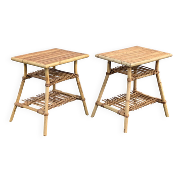 Pair of rattan bedside tables – Audoux Minet style