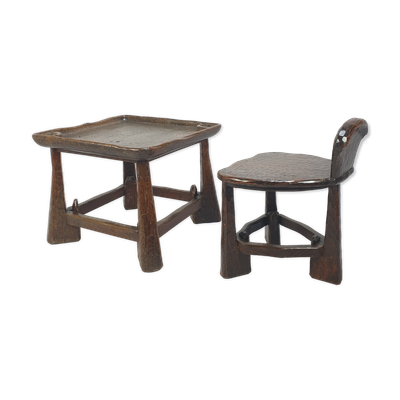 Ensemble de chaise et de table en bois du milieu du siècle, années 1950