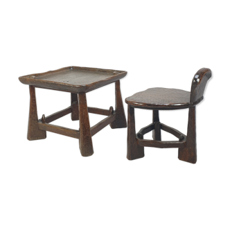 Ensemble de chaise et de table en bois du milieu du siècle, années 1950
