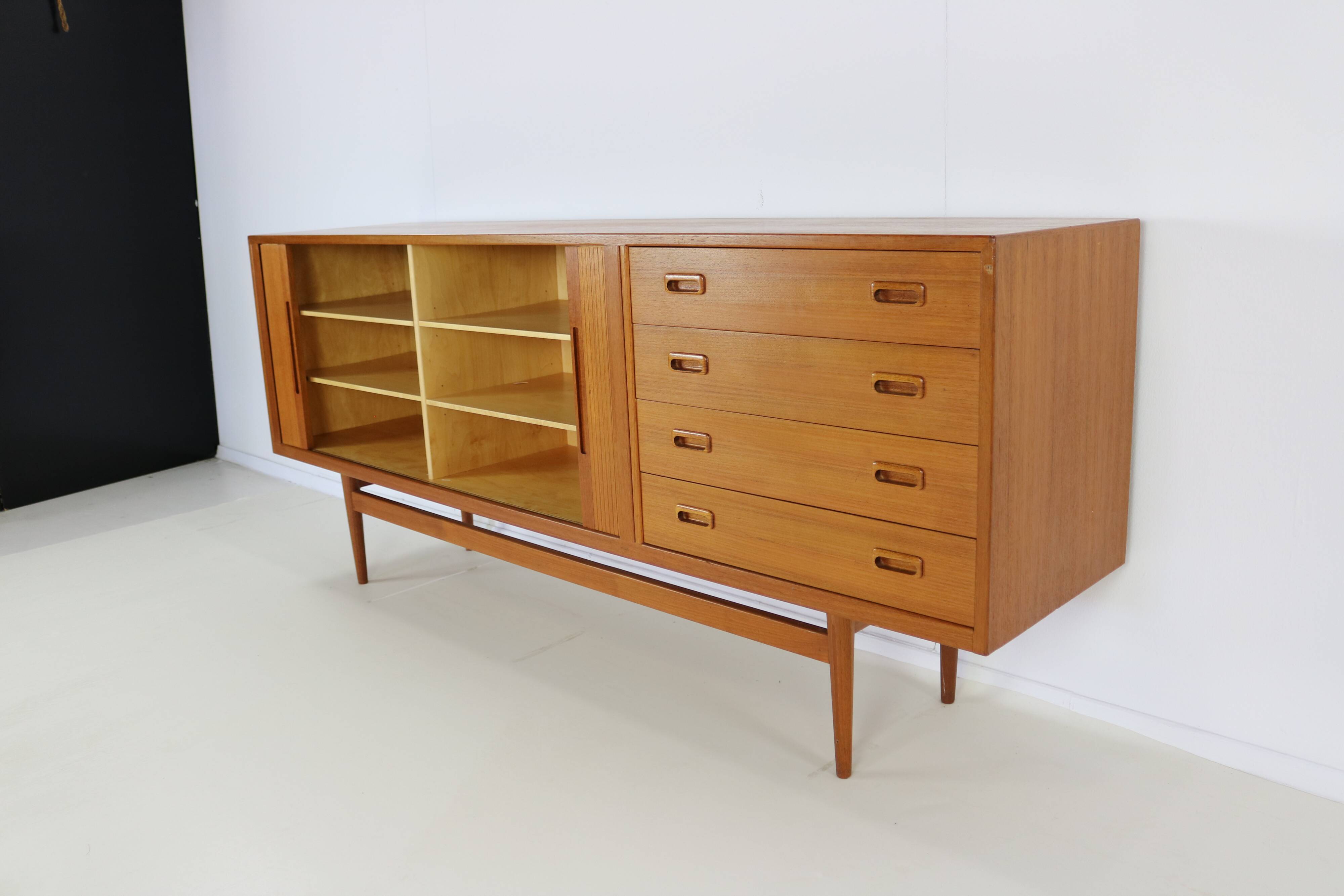 Teak enfilade with 2 tambour doors