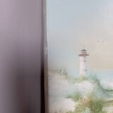 Oil on canvas seascape ocean, lighthouse and beach, signed J. Thompson