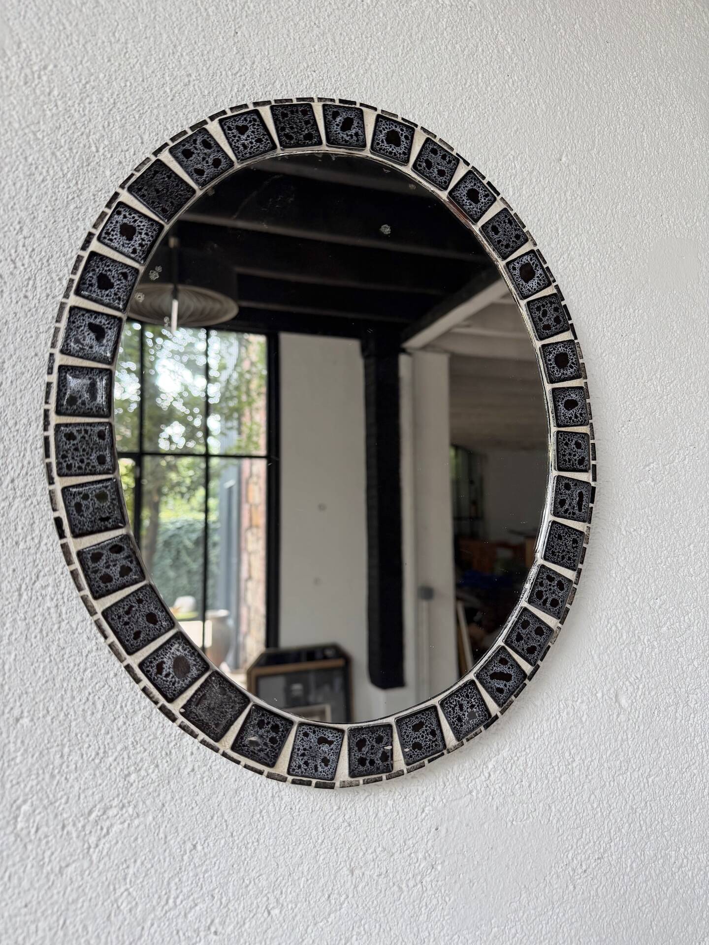 Oval ceramic mosaic mirror from the 50s/60s.