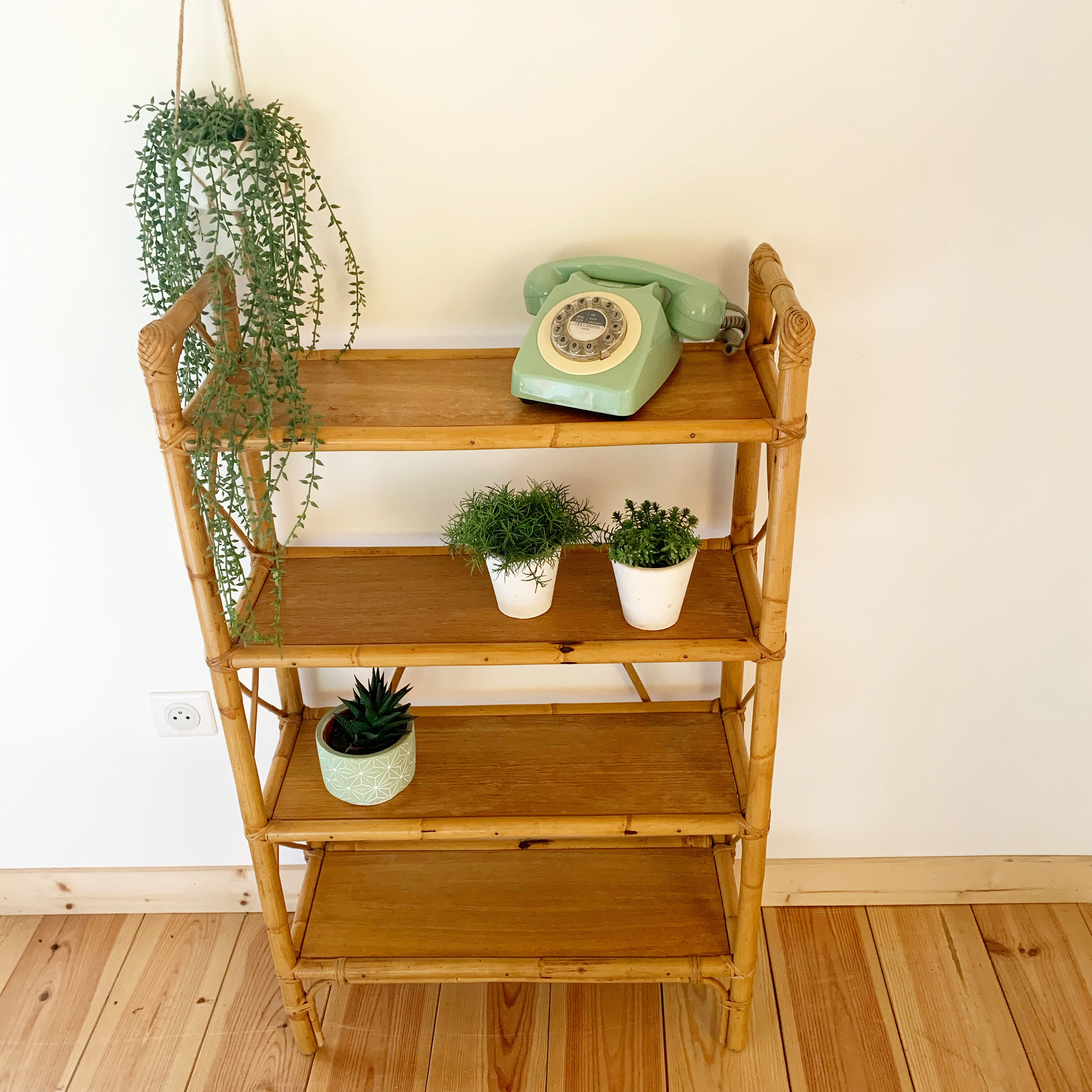 Vintage rattan stand shelf