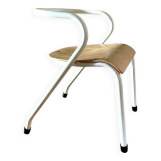 Chaise d'écolier enfant HITIER vintage bois & blanc