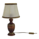 French Mid-Century Round Turned Wood Table Lamp with Hide Skin Shade