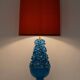Turquoise glazed ceramic floral table lamp from Manises mid-century, with a new silk shade.