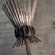 Brutalist floor lamp with five thistle-shaped lights in black wrought iron, 1970s