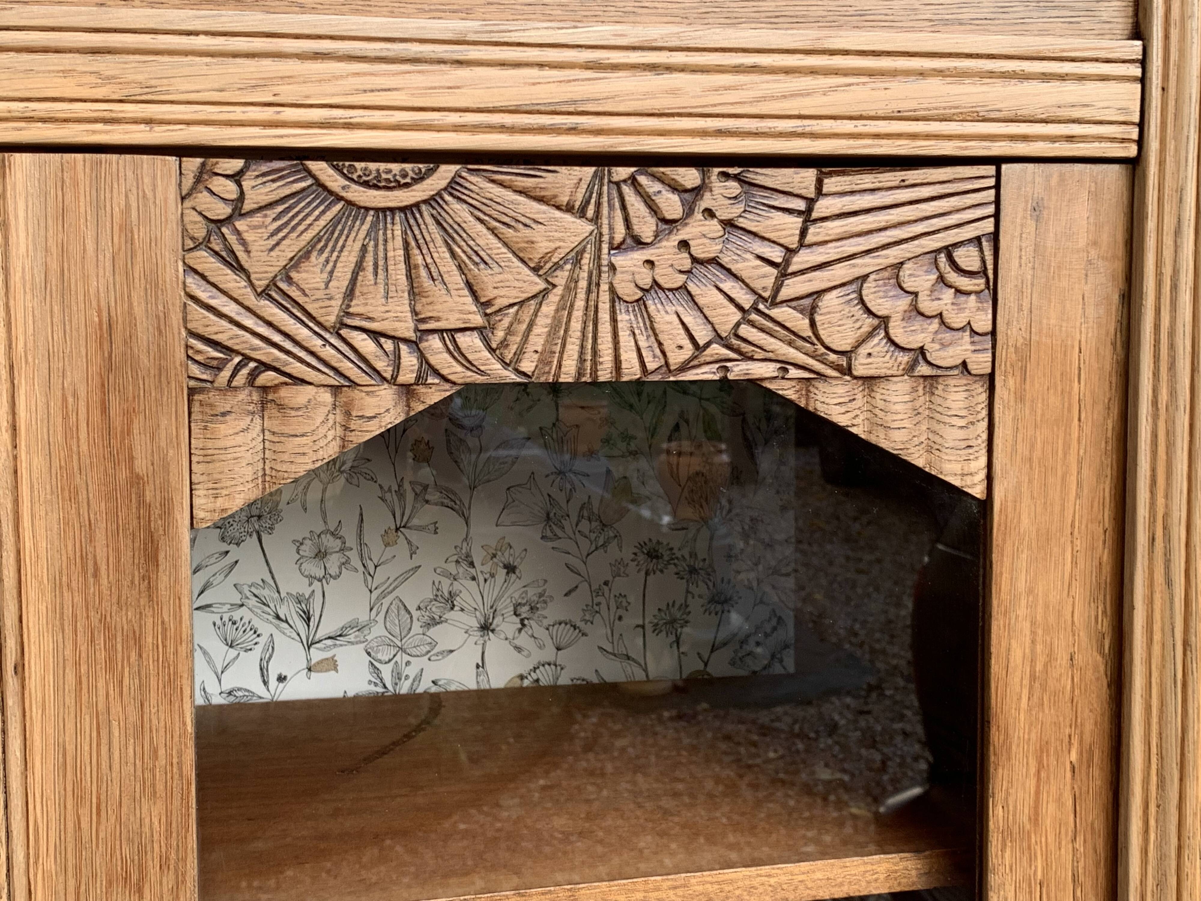 Parisian art deco glass cabinet in raw wood