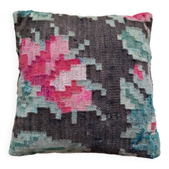 Pink flower kilim cushion