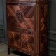 Louis XVI period secretary in monogram marquetry and white marble