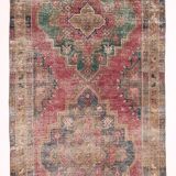 4x9 Shades Of Red & Green Oriental Turkish Vintage Rug, 134x284Cm