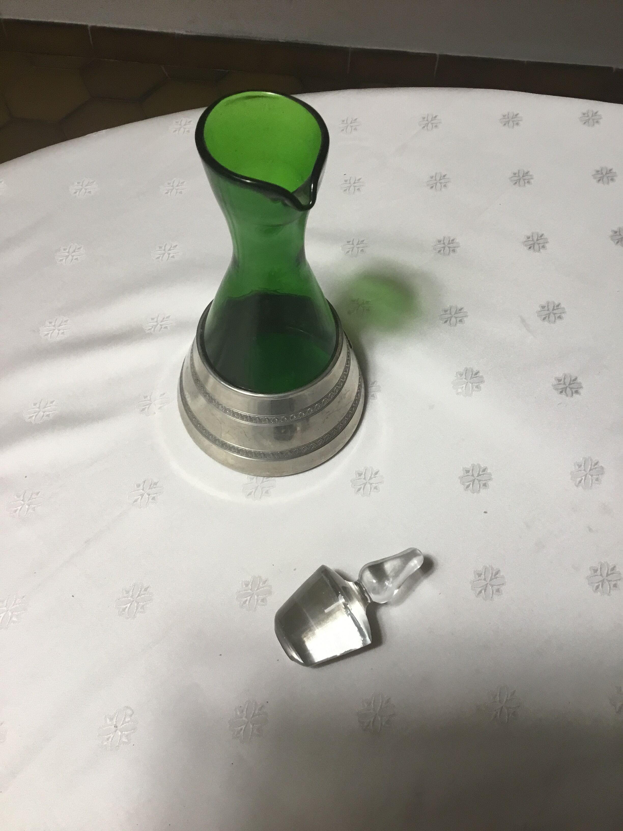 Glass and silver liquor carafe