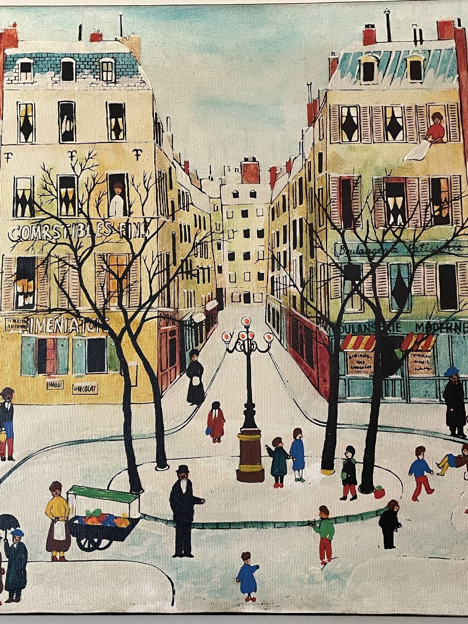 Naive painting signed - Paris Place de Furstenberg